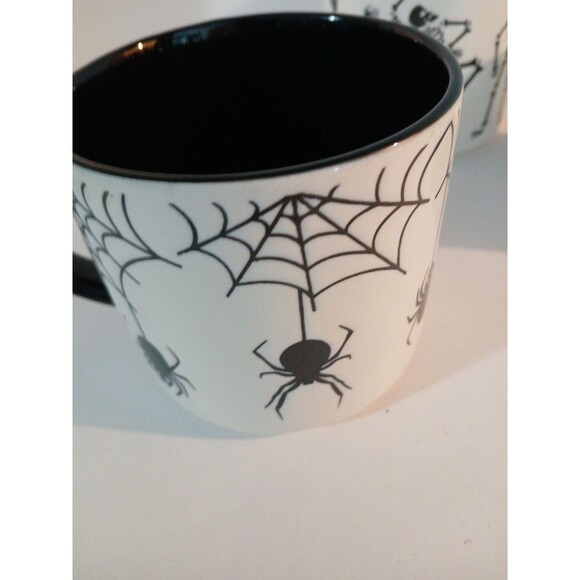 3 Halloween Skelton Mug/ Dancing Skeltons, Spiders,& Bats, Black White 16 Oz New - Picture 4 of 16